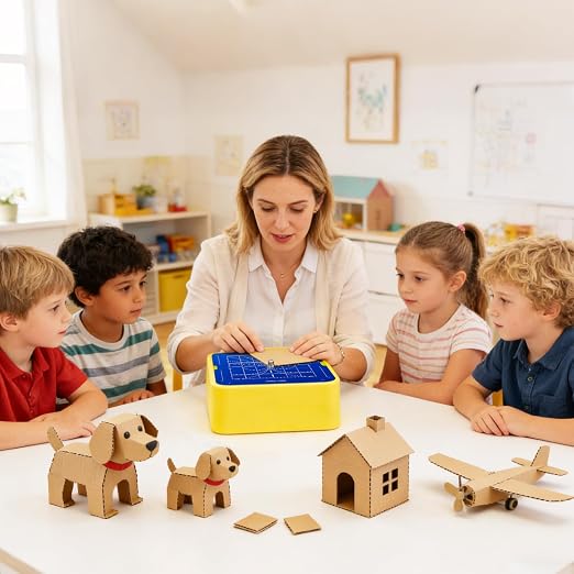 | Cardboard Construction Tool Kit for Kids | DIY STEM Building Set with Safe Cutter & Connectors | Educational Art Craft Project Kit for Homeschool & Classroom