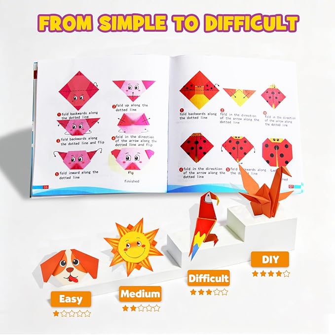 Pigipigi Kids Craft Origami Paper Kit for Kids Ages 5-8 8-12, with Guiding Book, 230 Sheets DIY Art and Crafts Supplies, Colorful Folding Papers Set Projects Gifts Activity for Boy Girl Toys(Cartoon)