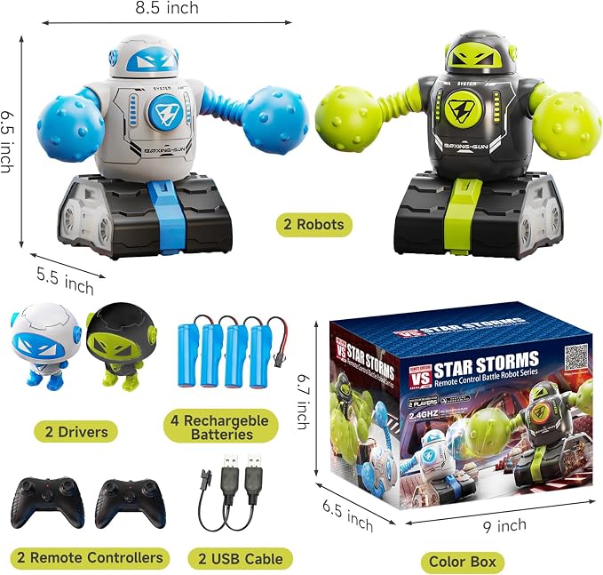 cxjoigxi Remote Control Fighting Robot Toys Set of 2, RC Ejecting Battle Bots with Light & Sound, Fun Electronic Battle Robots Game, Christmas Birthday Gifts for Kids Boys Age 5 6 7 8 9 10 11 12