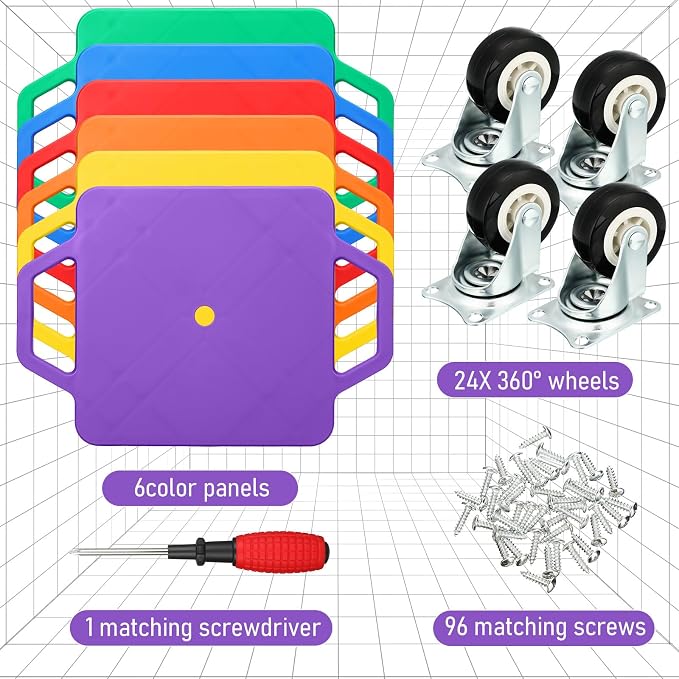 Jerify 6 Pcs Sports Scooter Board Bulk for Kids Gym Scooters Board with Handles Plastic Casters Sitting Flat for Children Gym Indoor Outdoor Activities Play Equipment(Square Handle Mixed Color)
