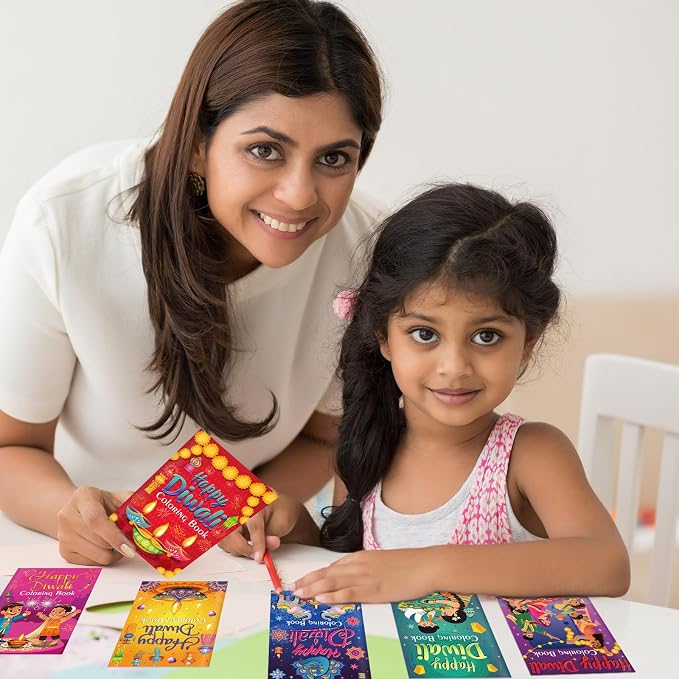 Cinrobiye 24 Set Diwali Festival Activity Set, Coloring Booklets with Stacking Crayons for Cultural Celebration, Party Supplies, Classroom Activity and Festival Event Favor