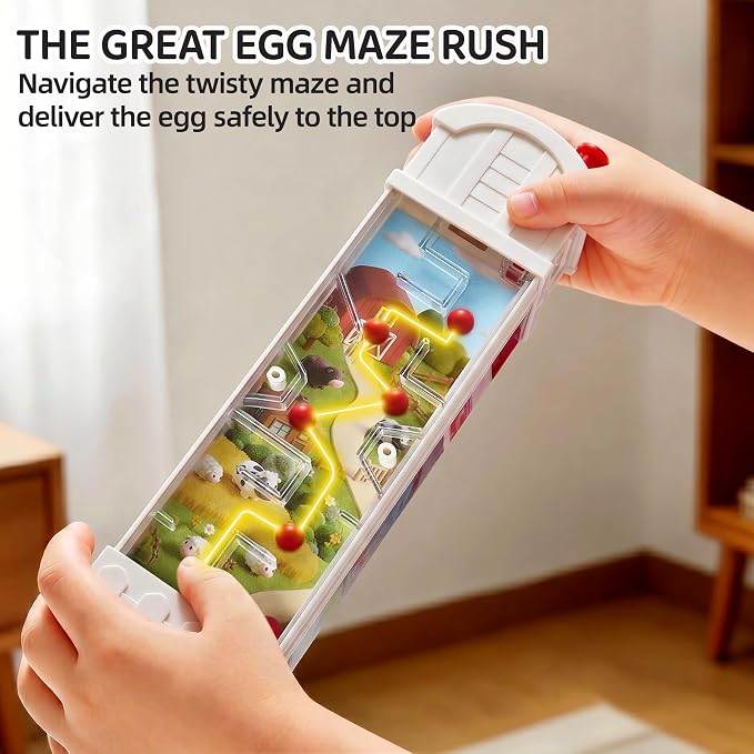 Montessori Toys for 2 Year Old - Farm Egg Maze Adventure Game Toy with 5 Fine Motor Activities, Cause & Effect Travel Toy. (White)