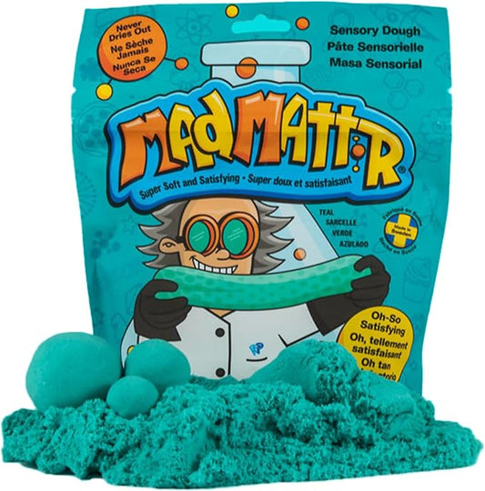 Mad Mattr 10 oz Sensory Dough Pouch, Soft Stretchy Play Dough for Kids, Never Dries Out, Mess-Free Modeling Clay for Creative Sensory Play, Ages 3 and Up, Teal
