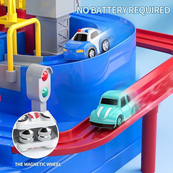 Car Race Track for Kids Ages 4-8, Kids Car Toys for 3 Year Old Boys, Race Track for Toddlers, City Set with 3 Small Cars(14.2 * 14.2 * 9in)