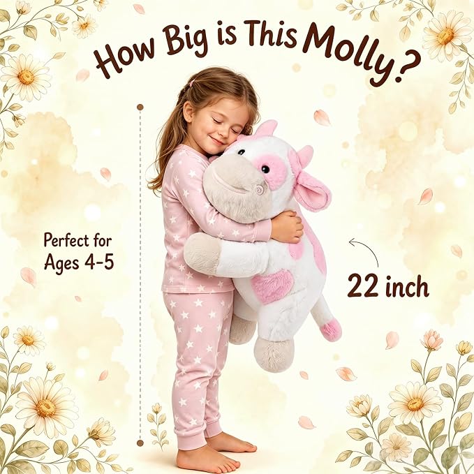 gnomantic Cow Weighted Stuffed Animals - 22 Inch 4.5 Pounds Weighted Plushies Cow Stuffed Animals - Big Plush Pillow - Cute Plush Toys Gifts for Kids & Adults (22" 4.5 lbs Pink)
