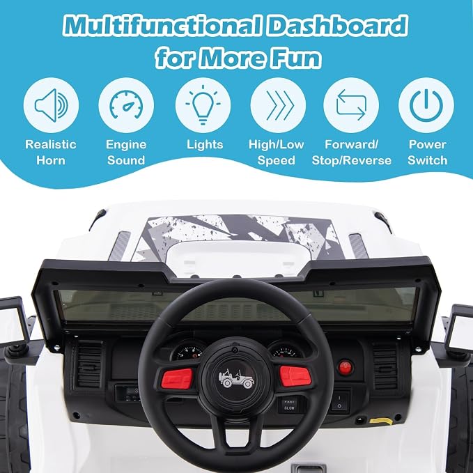 INFANS Kids Ride on Car Truck with 2.4G Remote Control, 12V Battery Powered Electric Cars for Kids w/3 Speeds, Battery Display, LED Lights, Safety Belt, Music & Horn, Bluetooth/FM/USB (White)
