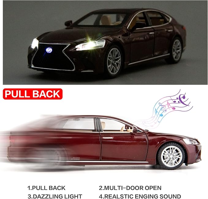 BDTCTK 1/32 Compatible for Lexus Ls500h Model Car, Zinc Alloy Pull Back Toy car with Sound and Light for Kids Boy Girl Gift(Brown)