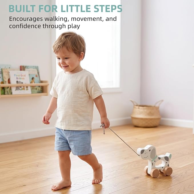 Baby Toys Car,Wooden Pull Along Toddler Toy, Developmental Toy for 1 Year Old Girl Boy Birthday Gift (Dog)