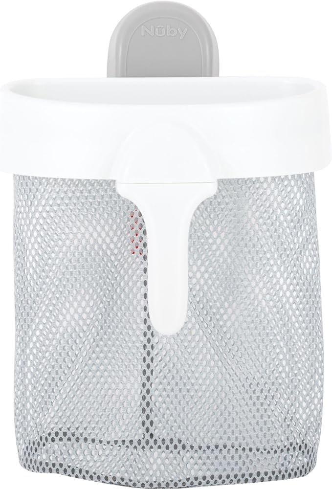Nuby Mesh Toy Caddy - Bath Toy Storage Organizer with Detachable Suction Hanger - Handle for Easy Scooping - Durable, Quick-Dry Mesh