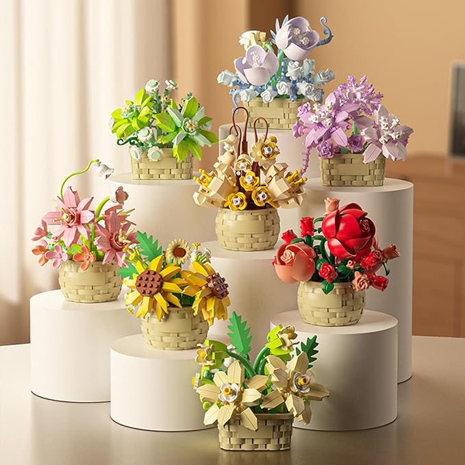 Mini Flowers Building Block Set,Flower Blocks Toys,Plants and Succulent Toys,Building Block Flowerpot，Botanical Collection Birthday Gift for Girls Boys Adults Kids Ages 6+ (Daisy 181Pcs)