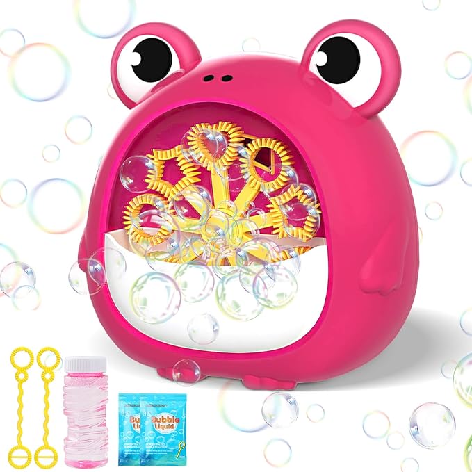 Frog Bubble Machine Toys for Kids 3-8 Years Old: Bubble Blower Maker with 2 Solutions, Outdoor Party Toy, Birthday Gift for 3 4 5 6 7 8 Year Old Girls Boys, Red