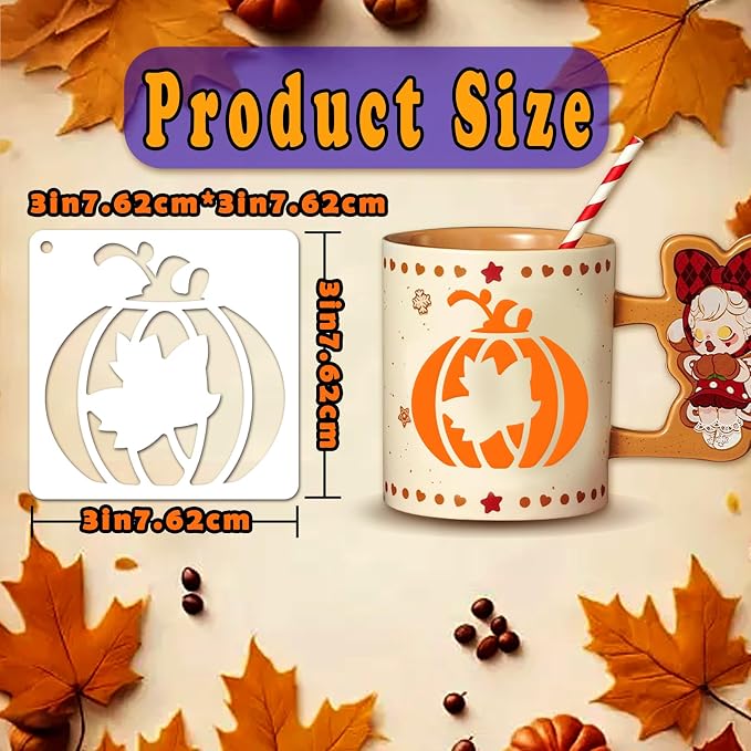 72 PCS 3x3 Inch Thanksgiving Stencils for Painting - Pumpkins, Gourds, Autumn Leaves, Wheat, Turkey Reusable Thanksgiving Painting Templates on Wood, Glass, Fabric, Window Door Decor DIY Decoration