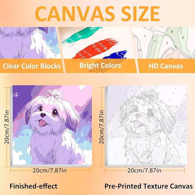Paint by Numbers Kit for Kids with Frame, Dog Paint by Numbers for Kids Ages 4-8-12, DIY Dog Acrylic Oil Painting for Home Wall Art Decor 7.8x7.8 inch (with Frame Easel)