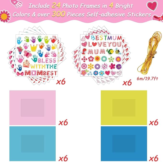 chiazllta 30 Packs Mother's Day Picture Frame Craft Kits for Mother's Daytime DIY Craft Flower Bee Butterfly Easter Art Favor Home Game Activities Bulletin Board Decoration