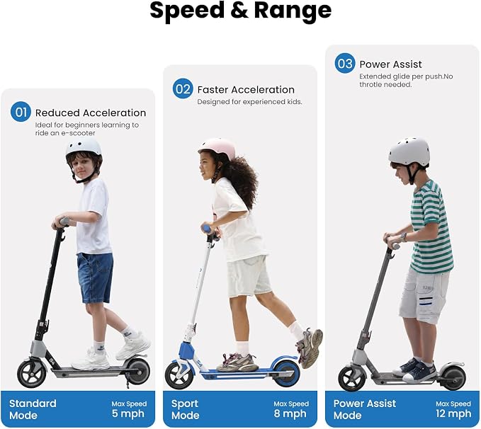 isinwheel S4 Electric Scooter for Kids Ages 6-14, 200W Foldable Kids Electric Scooter with 3 Speeds (5/8/12 Mph), LED Display, Colorful Lights, Gift for Kid