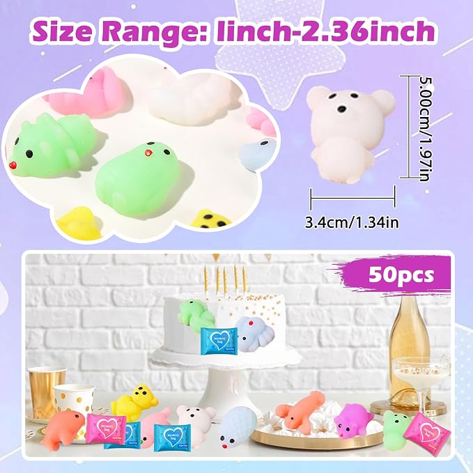 50-Pack Squishy Fidget Toys Blind Bags – Mini Mochi Squishies Mystery Toys for Kids, Party Favors, Classroom Prizes, Goodie Bag Stuffers, Sensory Stress Relief Squeeze Toy