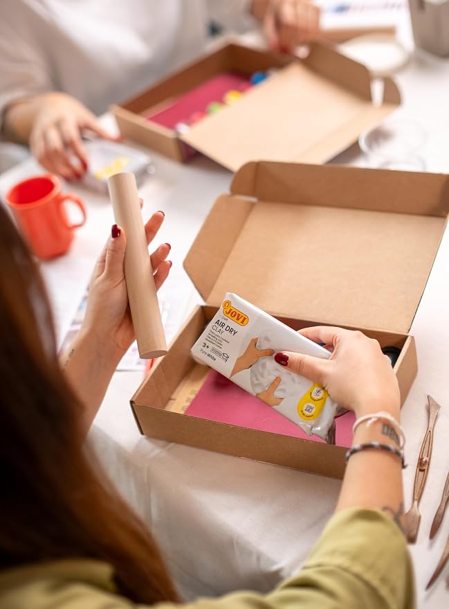 Jovi | Pottery Kit for Adults and Beginners | White Air Dry Clay, Roller, Paints, Sculpting Tools | Step-by-Step Guide, No Oven Needed | Creative Craft Experience