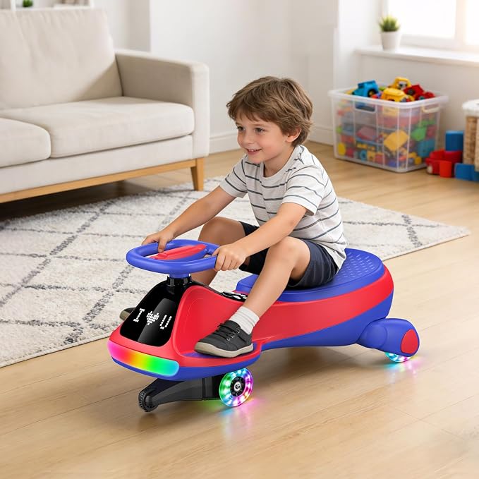 Umatoll 12V Electric Wiggle Car for Kids with Pedal, Display, Rechargeable Battery, LED Light, Bluetooth, Light-Up Wheels, Anti-Rollover, 2 Speeds, Ride on Toys, Birthday Gifts for Age 3+, 150Lbs