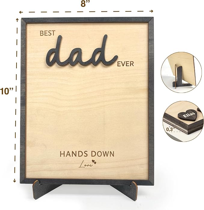 Best Dad Ever Hands Down Sign, Father's Day Wooden DIY Handprint Sign Gifts, Personalized Gift for Dad from Kids, Son, Daughter, Perfect Present for Papa, Daddy, Grandpa, Happy Birthday Gifts
