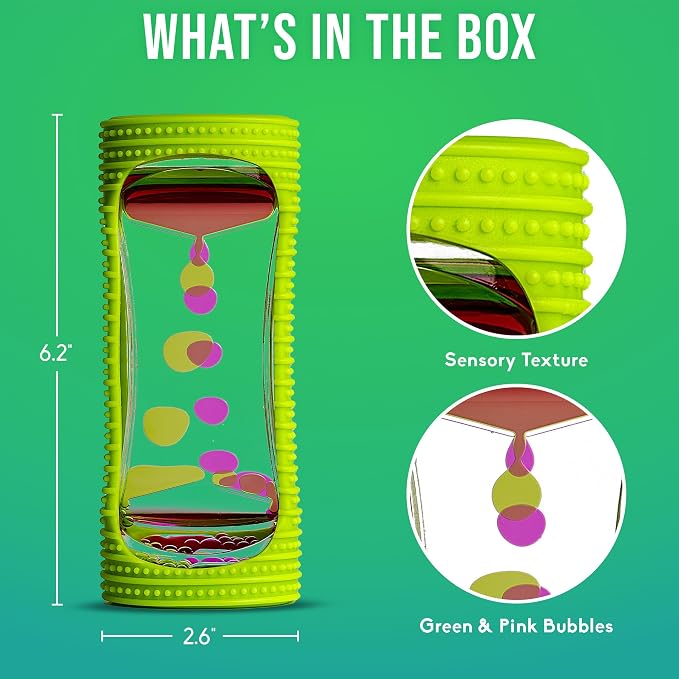 BUNMO Liquid Motion Bubbler Sensory Toy for Kids & Adults – Gentle Fidget Toy for Mindfulness – Stimulating Visual Sensory Experience – Colorful Bubble Fidget Timer for Desk & Travel - Green