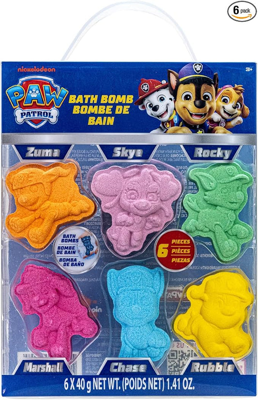 Paw Patrol 6 Pack Cucumber Melon Scented Bath Bombs Character Molded Bath Bombs Fun and Bright Colors Great for Birthday Gifts, Stocking Stuffers, Slumber by Townley Girl