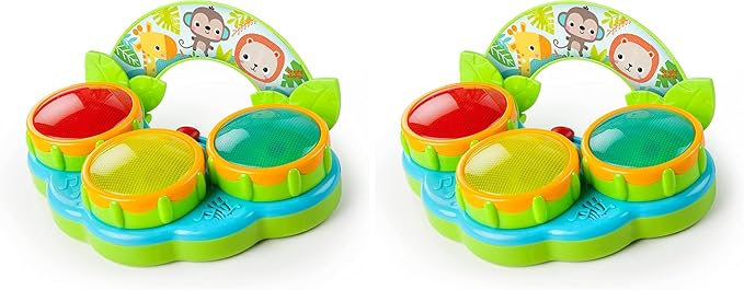 Bright Starts Safari Beats Musical Drum Toy with Lights, Ages 3 Months +, Multi (Pack of 2)