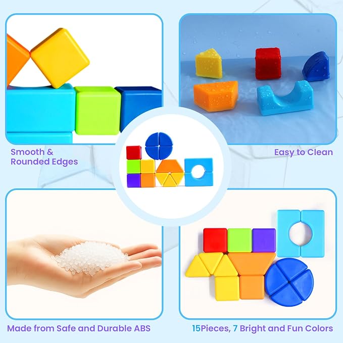 Magnetic Building Blocks, 3D Shape Set, 15 PCS for Toddlers Ages 1+ | 7 Colors, Large 1.65 Inch Magnetic Blocks, 5 Types of 3D Geometric Shapes Including Cube
