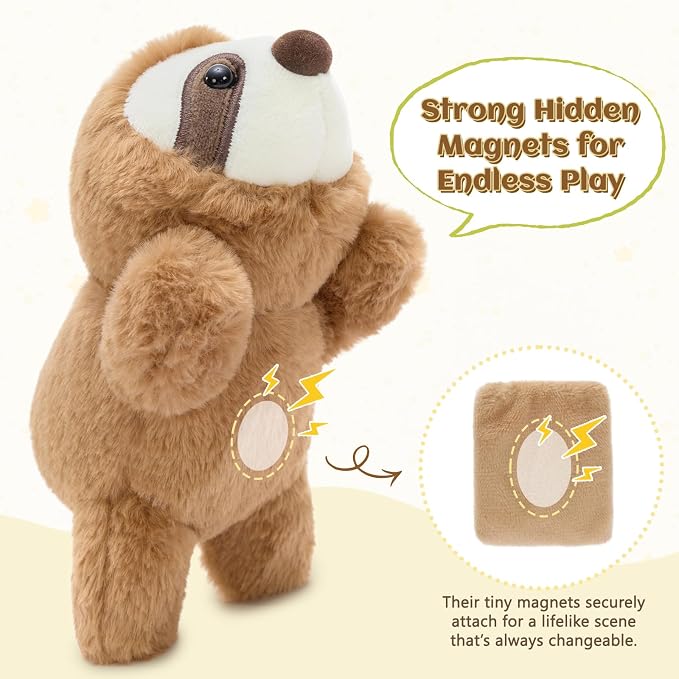 Tezituor 2 Pcs Portable Magnetic Plush Toys Set - 7" Shoulder Magnets Panda and Sloth Stuffed Animal Interactive Play - Gift for Girls, Boys, Kids