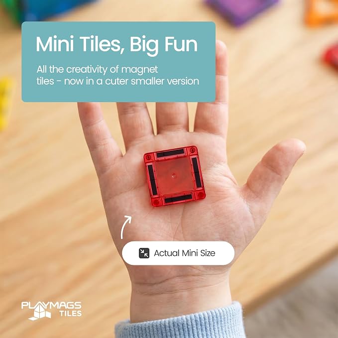 Playmags Mini Magnetic Tiles for Kids 57-Piece Set | Travel Magnetic Blocks | STEM Sensory Educational Toys | Portable Toddler Building Toys | Gift for Boys & Girls Ages 3