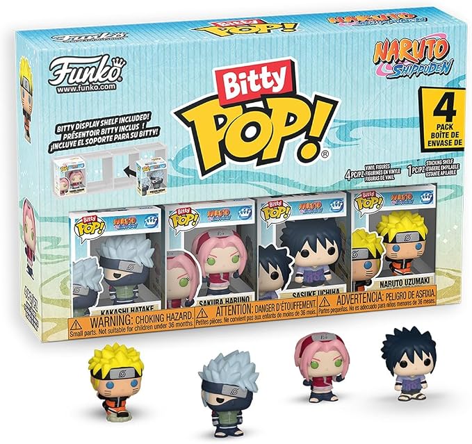 Funko Pop! Bitty: Naruto Shippuden - Kakashi, Sakura, Sasuke, and Chase Mini Figure - 0.9 Inch (2.2 Cm) - Anime Collectable - Gift Idea - Stackable Display Shelf Included