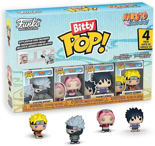 Funko Pop! Bitty: Naruto Shippuden - Kakashi, Sakura, Sasuke, and Chase Mini Figure - 0.9 Inch (2.2 Cm) - Anime Collectable - Gift Idea - Stackable Display Shelf Included