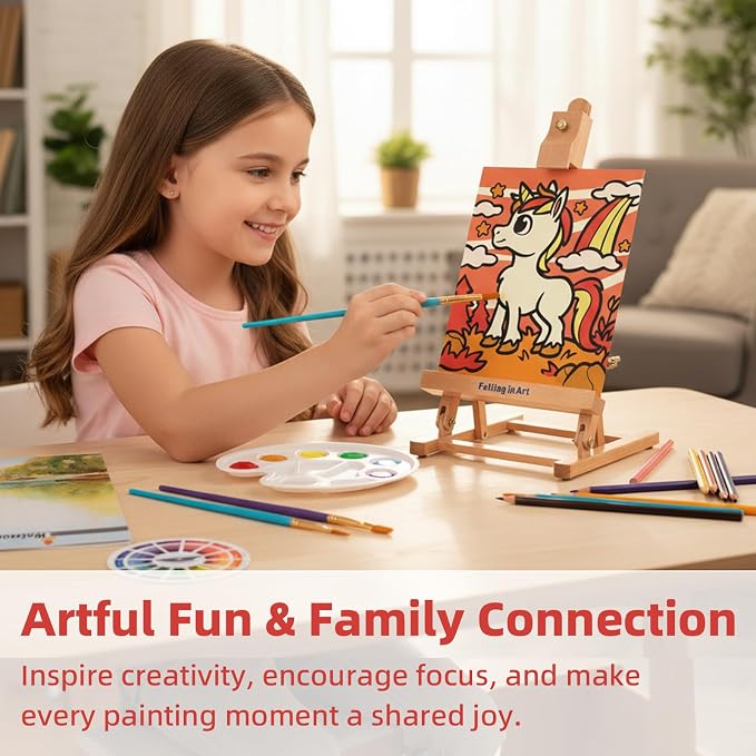 Falling in Art 52Pcs Acrylic Paint Set with Table Easel, Art Painting Kit with Acrylic Paints, Canvas Panels, Paintbrushes, Canvas Supplies Kit for Kids, Adults, Beginners, and Artists, Red
