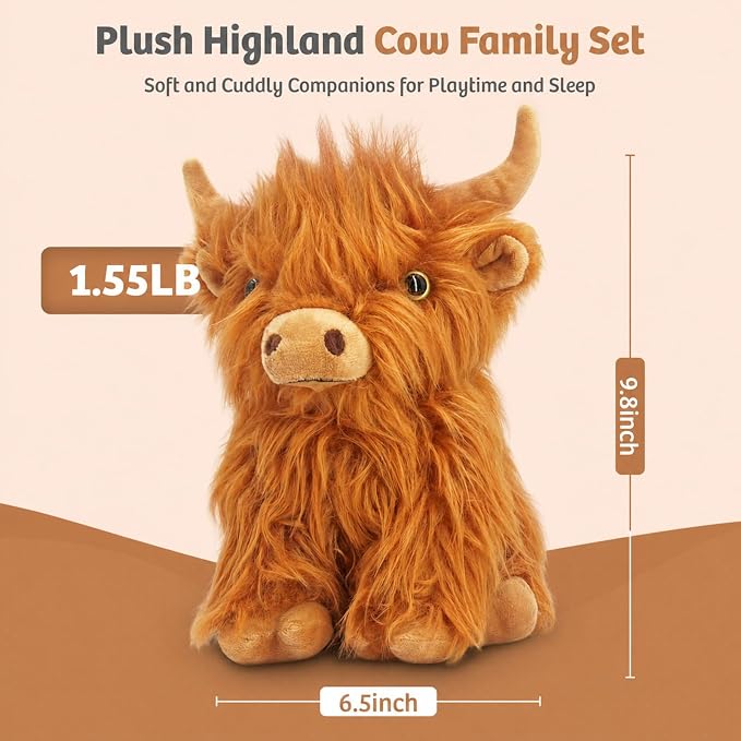 Marysun Microwavable Highland Cow Stuffed Animal Toy - Brown Stuffed Animal Gift for Girls and Kids, 9.8in, 1.65lb