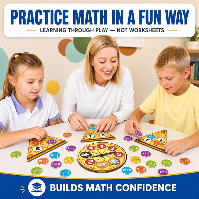 Matheroni Pepperoni Math Games for Kids 8-12, Division & Multiplication Game, Educational STEM Board Games with Fun Pizza Theme, 3rd-6th Grade Learning Toys by Pidoko Kids