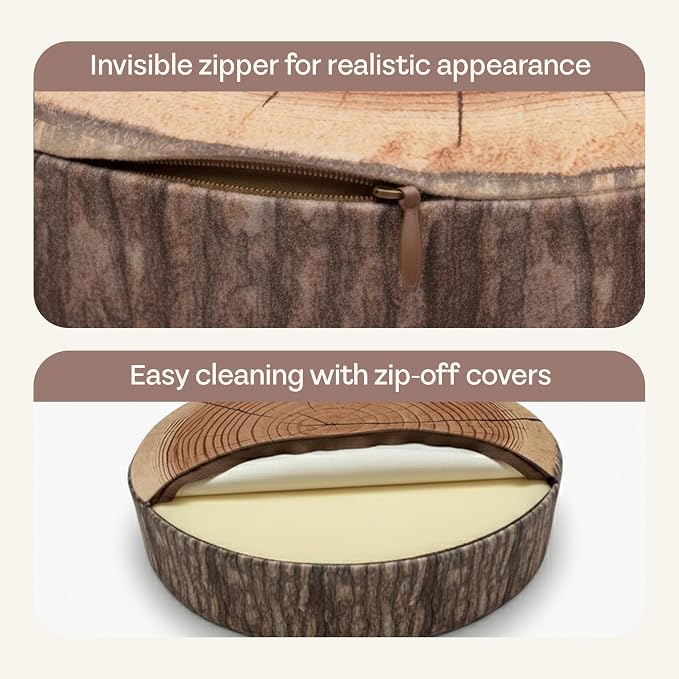 Log Pillow 2 Pack - Cozy & Comfy Wood Pillow with High-Density Foam - Realistic Round Cushions with Washable Covers - Log Cabin Decor & Forest Themed Decor