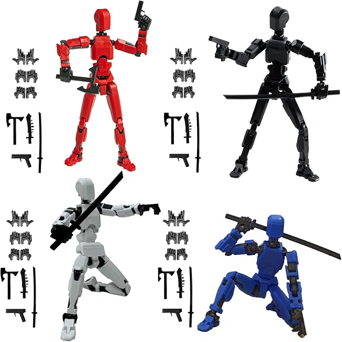 T13 Action Figure Set, 4PCS Already Assembled, Movable Multi-Joints | 3D Printed, Upgraded Tight Joints, for Stop-Motion Animation & Creative Display, Multiple Interchangeable Hands & Weapons