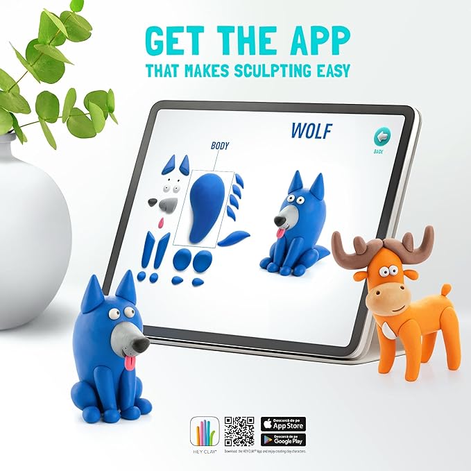 HEY CLAY Forest Animals - Claymate Bear - Air Dry Clay Kit 3 cans and Sculpting Tools with Fun Interactive Instructions App