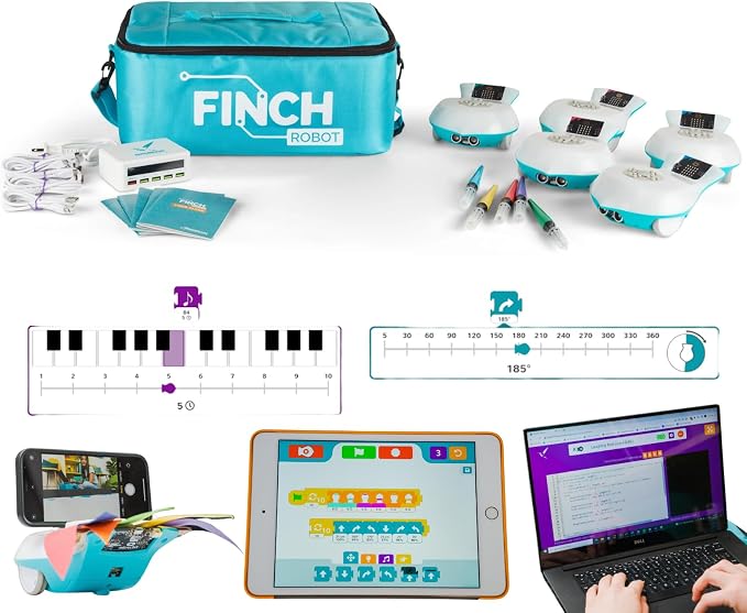 BirdBrain Technologies Finch Robot Starter Flock I Classroom Coding | Powered by micro:bit, Teach Python and 8 Coding Languages, Robotics for kids ages 5 to 100, STEM learning