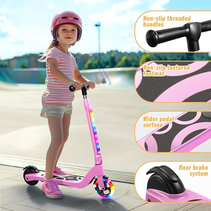 LIEAGLE Electric Scooter for Kids Ages 6-12, LED Light-Up Deck, Kids Scooters with 3 Adjustment Levels Handlebar to 36 Inches High,5.3" Wheel UL Certificated Kick Scooter