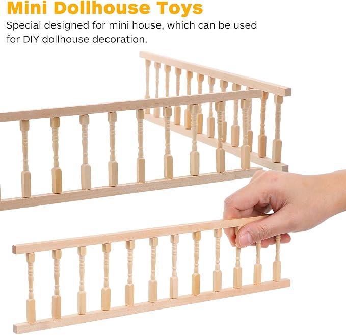 TOYANDONA 4pcs Dollhouse Railing 1/12 Scale - Wooden Dollhouse Handrail Miniature Stair Railing for Doll House Decoration Accessories