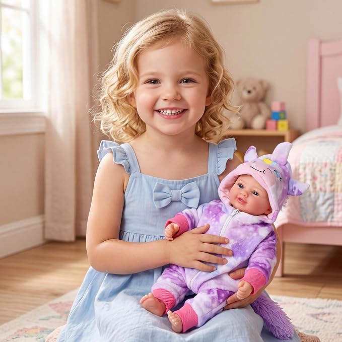BABESIDE Baby Doll Girl - 17-Inch Soft Body Realistic Baby Doll with Blue Eyes and Unicorn Outfit Lightweight Real Life Baby Dolls for 3+ 4 5 6 7 8 9 Years Girl Birthday Gifts, Pretend Play, Christmas