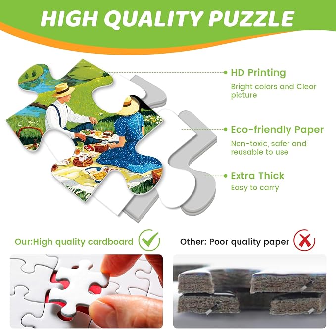 500 Piece Puzzles for Adults, Countryside Picnic Jigsaw Puzzle, Vintage Farm Landscape Puzzle with Lake,Barn and Cows, Rural Scenery Puzzle with Letters on Back, Fun Family Game Gift for Teens Seniors