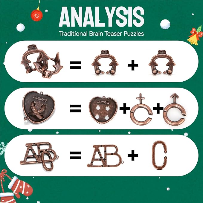 Advent Calendar 2025, Christmas Countdown Calendar Gift Box with 24 Brain Teaser Puzzles, 24 Days Metal Difficult Magic Brain Teaser Puzzles Xmas Countdown Calendar Challenge for Adults Teens