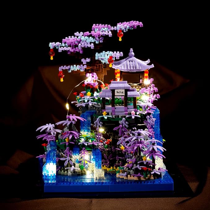 CAXIMSY Peach Blossom Pond Building Blocks Set,Building Blocks Set Gifts for Adults and Kids, Micro Bricks Cherry Blossom Tree House Kit with LED Light and Display Box（2500+Pieces）