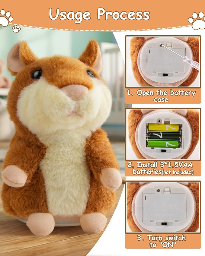 Ayeboovi Talking Hamster Repeats What You Say - Birthday Gifts for 3 4 5 6 Year Old Girls, Boys, Toddler, Kids - Stuffed Animal Toys for Learning, Interactive, Sensory, Companion - Brown