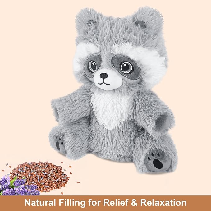 SuzziPals Heatable & Coolable Raccoon Stuffed Animal, Microwavable Heating Pad Plushies for Soothing & Relaxation, Heated Stuffed Animals with Lavender Scented, Raccoon Gifts