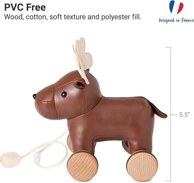 Little Big Friends Moose Pull Toy for Toddlers | Soft Walking Toy with Adjustable Cord | Classic Baby Push & Pull Toy | Bruce The Moose