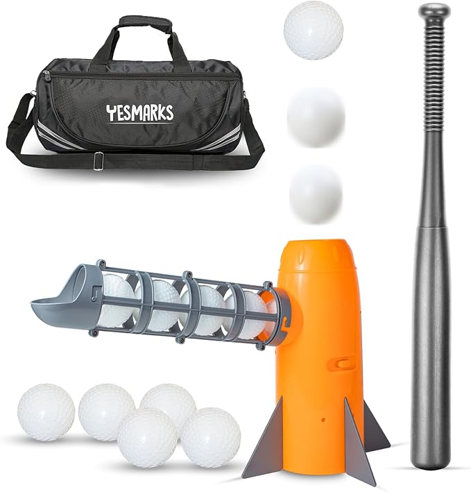 YESMARKS Kids Auto Baseball Pitching Machine Outdoor Toy Set - Training Equipment & Batting Practice Toys for Youth, Includes 10 Baseballs, Baseball Bat and Sports Bag | Includes 10 PP Baseballs, Baseball Bat, Sports Bag, Outdoor Sports Backyard Game T...