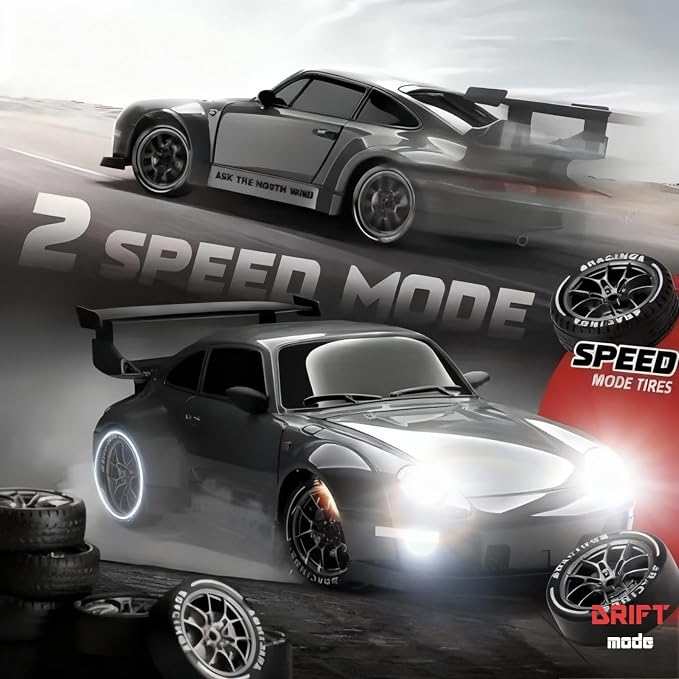 1:24 Scale RC Drift Car with LED Lights, 25km/h 4WD High Speed, Dual Batteries 50+ Min Play, 2.4GHz Remote Control, Multi-Surface Drift Tires, Racing Toy Vehicle for Adults Boys Girls, Royal Enforcer