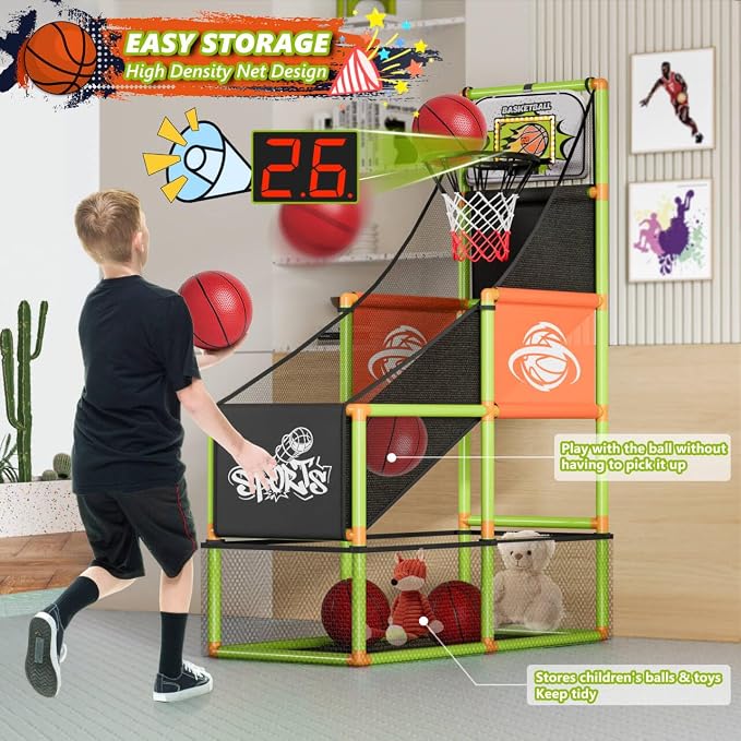 Arcade Basketball Game Set with Electronic Scoreboard&LED Light: Boy Toys Basketball Hoop Indoor Outdoor with 4 Balls & Air Pump Sports Carnival Games Christmas Birthday Gifts for Kids 3-12 Years Old